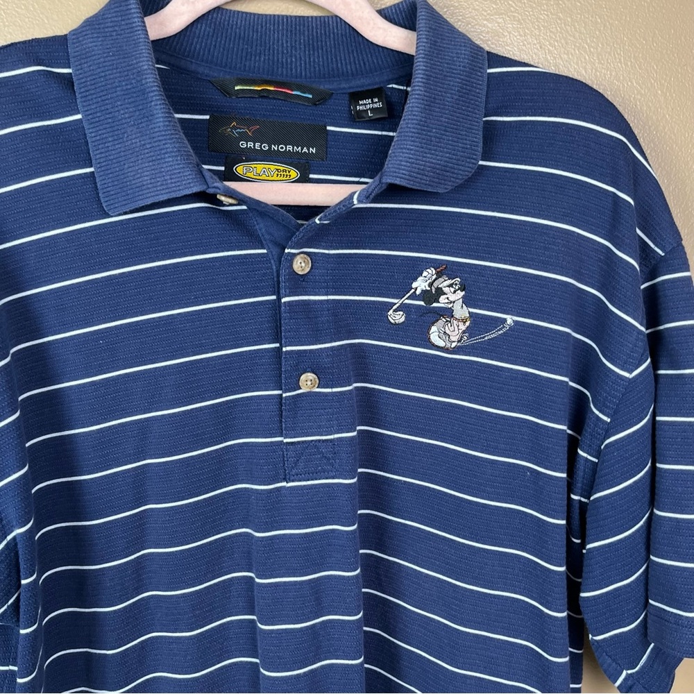 Greg Norman Mickey Mouse Golf Polo Men's Large Striped Embroidered
